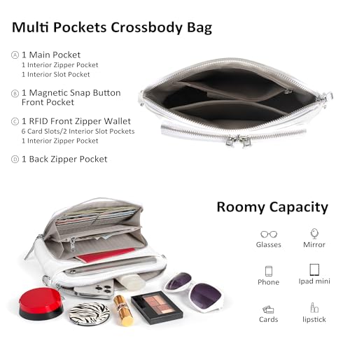 White Genuine Leather Crossbody Bags for Women Travel Wallet Purse (White)
