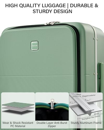 20 Inch Top Opening Carry On Luggage with Cup Holder and USB Ports (Forest Green / 20 Inch Pro)