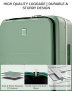 24 Inch Top Opening Checked Luggage with Cup Holder and USB Ports (Forest Green / 24 Inch Pro)