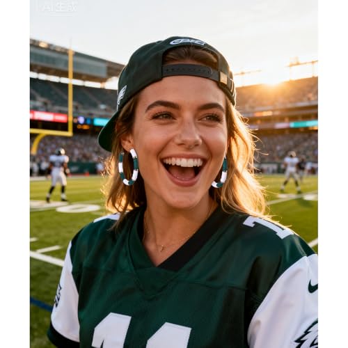 Game Day Earrings Football Baseball Earrings for Women Sports Team Heishi Hoop Earring Football Accessories Outfits Cheer Mom Essentials Fall Sports Must Haves Cheer Gifts (Green White)