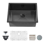 25 x 18 Inch Gloss Black Ceramic Coating with NanoTek Undermount Kitchen Sink (25 x 18 x 10 Inch / Dark Grey)