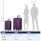 24 Inch Medium Luggage Checked TSA Approved Suitcase (Dark Purple / 24" Checked)