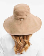Women's Ultra Wide Cotton Linen Hat UPF 50+ (Small-Medium / Desertsand / Beige)
