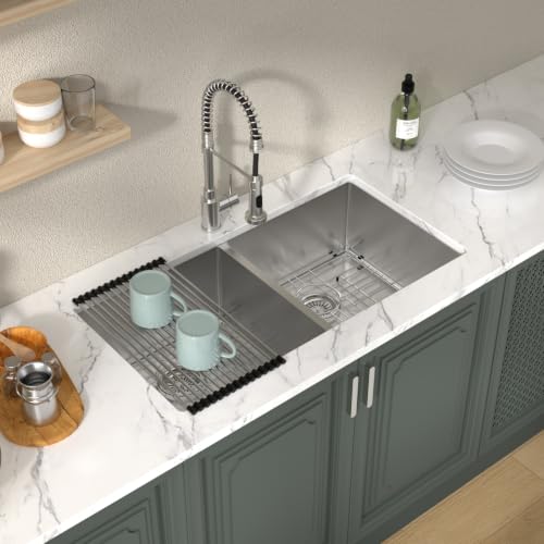 36 Double Bowl Kitchen Sink Undermount 16 Gauge Stainless Steel (Stainless Steel / 36''x19''-50/50)