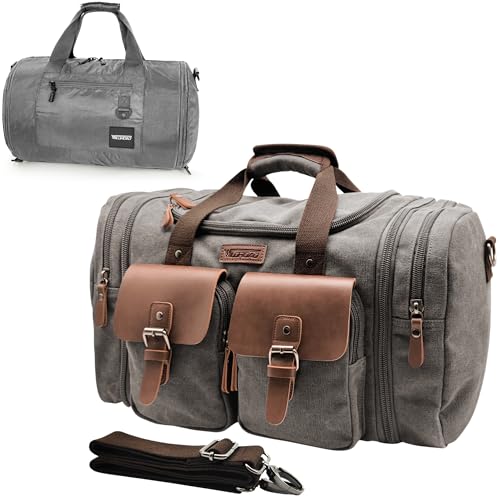 Gym Bags for Men & Expandable Canvas Duffle Bag (Grey 02 / Large-50L Duffle Bag)