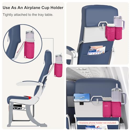 2 in 1 Luggage Cup Holder for Suitcase Airplane Drink Carrier Travel (pink)
