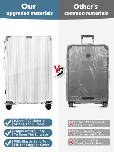 Upgraded Zippered Clear PVC Suitcase Cover 26 Inch (26inch / 70%clear 30%grey)