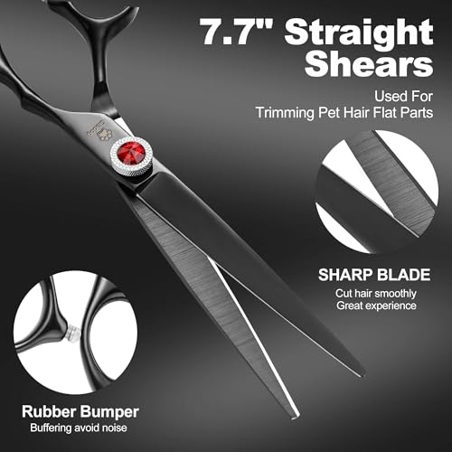 7 Inch Professional Dog Grooming Scissors Kit (Pro Black 5 in 1)