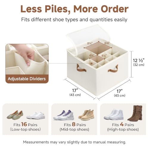 16 Pair Shoe Organizer for Closet (Beige / Medium)