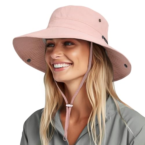 Sun Hats for Women Ponytail Wide Brim Summer Packable Cowboy Hat (One Size / Pink)