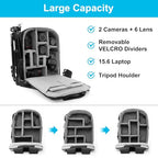 Camera Backpack Bag for DSLR (Black / 3.0 Large)