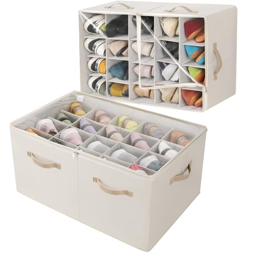 Shoe Organizer for Closet 2 Pack (Beige-2Pack / Extra Large(26.5''L x 16.54''W x 13.5''H))