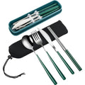 4 Piece Portable Travel Utensils Set with Case 18 (Fork Spoon Knife Chopstick / Deep Green)