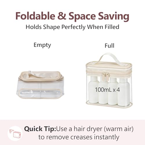 Clear Makeup Bag for Travel (Bright Beige / Mixed Size Series (1 Medium + 1 Large))