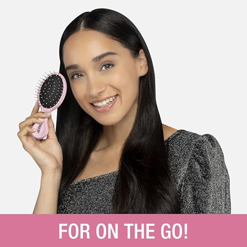 Detangling Mini Hair Brush Set (Pink, Blue, Silver / 3 Count Travel Size)