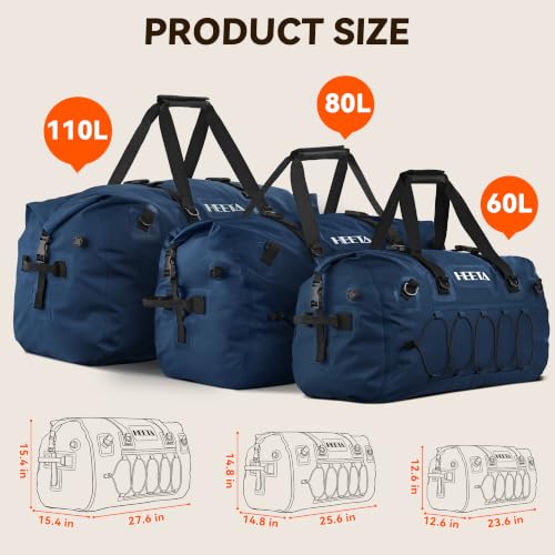 Waterproof Duffel Bag Motorcycle Dry Bag Backpack (Dark Blue / 80L)