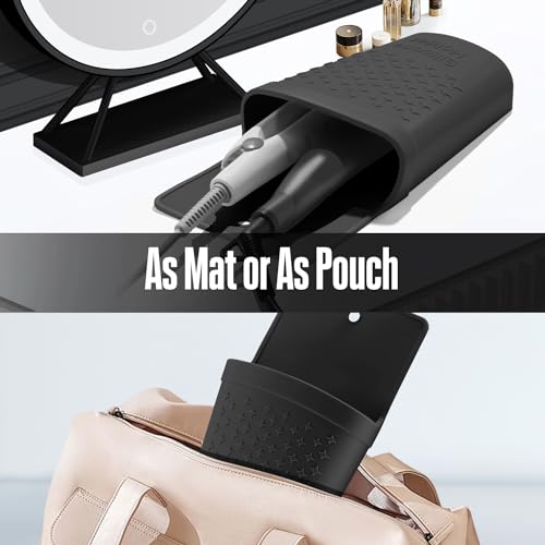 Heat Resistant Silicone Hair Iron Mat and Pouch (1 Pack / Black)