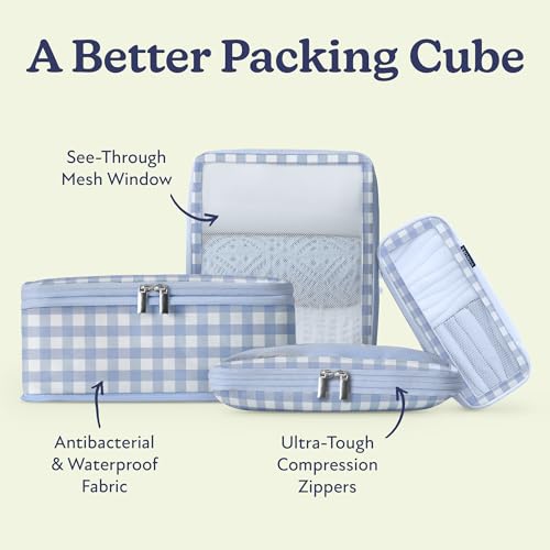 Space Saving Compression Packing Cubes for Women 4 (1. Blue Gingham / 4 Pack (Compression))