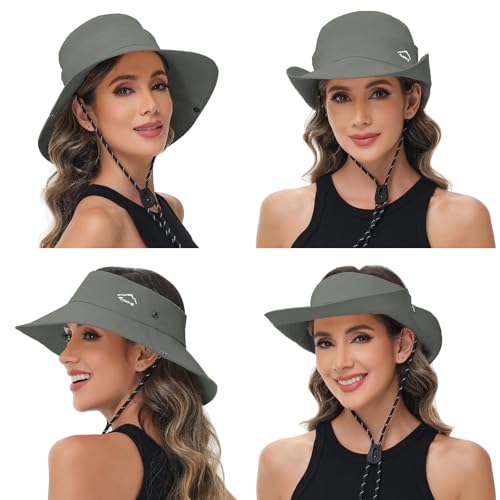 Sun Hats for Women Bucket Hat UV Protection Fishing Hat Wide Brim Safari Hats 2 in 1 Zip (1pack-dark Grey)