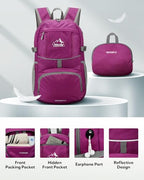 Small Lightweight Packable Hiking Backpack Foldable Travel Daypack (I-rose Red / 25L)