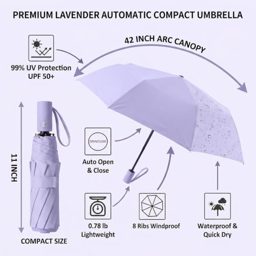 Small Compact Travel Umbrella with UV Protection for Sun & Rain (A-2 Pack-Pink & Purple)