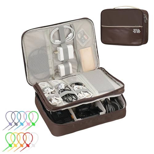 Electronics Accessories Organizer Bag (Classic-two Layers-brown)