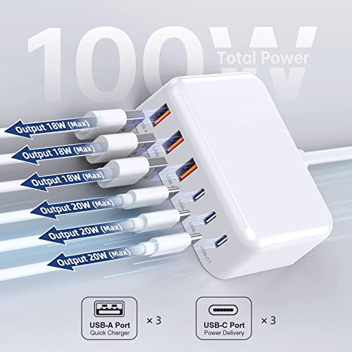 100W 6 in 1 USB Charger (A-White)