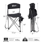 Extra Large Quick Folding Tripod Stool with Backrest Fishing Camping Chair with Carry Strap (Black)