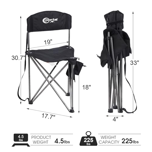 Extra Large Quick Folding Tripod Stool with Backrest Fishing Camping Chair with Carry Strap (Black)