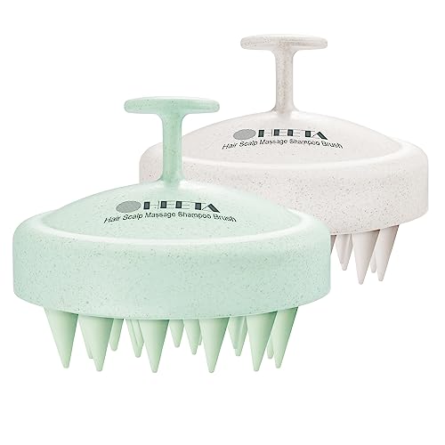 2 Pack Scalp Massager Hair Growth Scrubber for Dandruff Removal (Light Green & Beige)