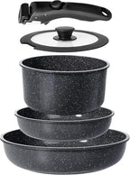 Ceramic Pots and Pans Set Non Stick (Dark Gray / 5PCS)