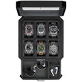 6 Slot Leather Watch Box with Valet Drawer (6 Slot - Black / Grey)
