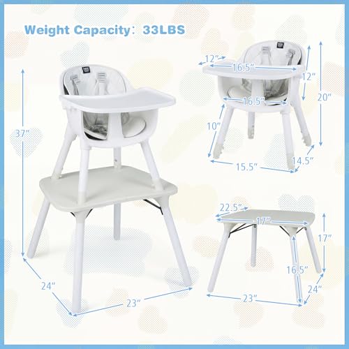 High Chair 5 in 1 Convertible Highchair for Babies & Toddlers (White)