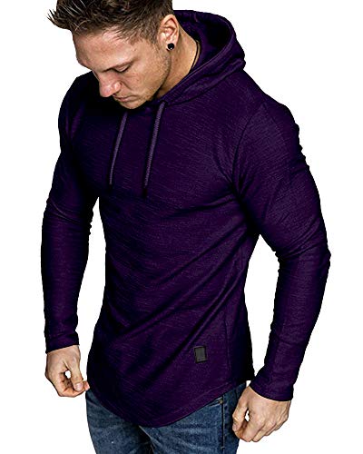 Mens Fashion Athletic Hoodies Sport Sweatshirt Solid Color Fleece Pullover Purple (Medium / Purple)