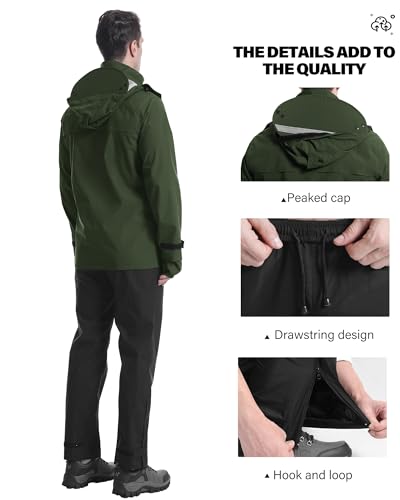Rain Suit Waterproof Breathable Lightweight 2 (Small / Army Green)