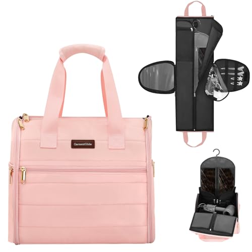 Wig Storage Bag Holds 3 Wigs Hair Tools Travel Bag Full (Pink / 12.6*9.84*9.25inch)