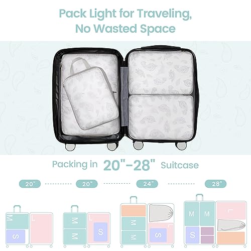 Compression Packing Cubes for Travel (01 White Teardrop-shaped Texture / 4-Piece Set)