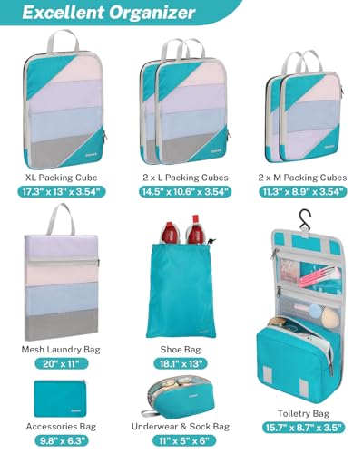 Compression Packing Cubes for Travel (Set of 10 / 10-Blue)