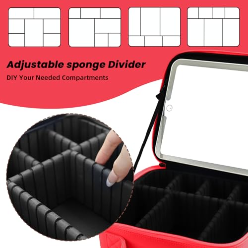 Makeup Bag with 10x Mirror (Light Red / Makeup bag with LED lights)