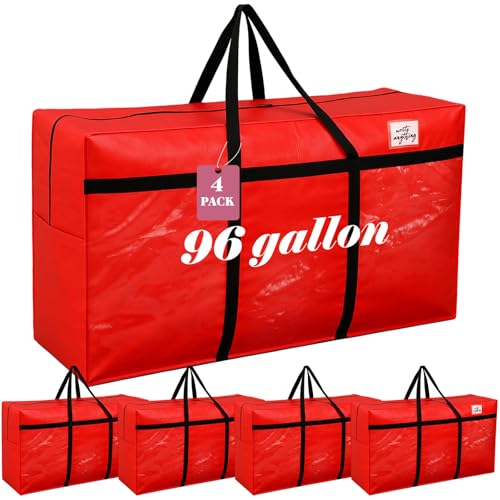 4 Pcs 96 Gallon Extra Large Moving Bags Heavy Duty Storage Bag (96 Gallon / Red)