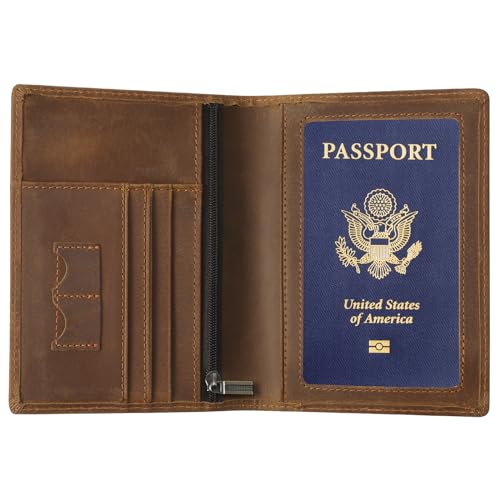 Leather Passport Cover for Men Women (Dark Brown)