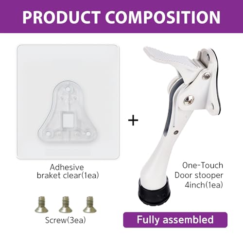 1 Stopper 4 in White No Drill Adhesive Door Stopper for Dorm (White / 4 INCH X 1 PACK)
