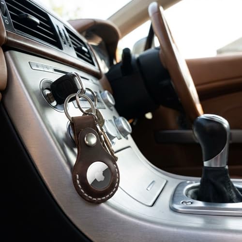 Toprank Leather Keychain Holder Compatible with Apple AirTag (Tan)
