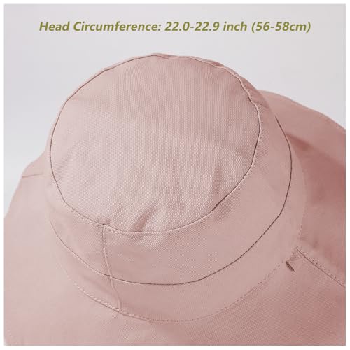 Womens Sun Hats Wide Brim Reversible Bucket Cotton Hat Packable Summer Travel Cap with Hat Clip (Medium / Pink)