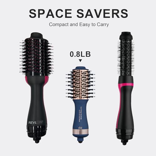 Dual Voltage Travel Hair Dryer Brush (50mm Oval / Prussian Blue&rose Gold)
