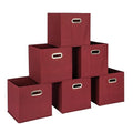Fabric Storage Bins 6 Piece Set (Burgundy / 11” L x 11” W x 11” H)