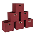 Fabric Storage Bins 6 Piece Set (Burgundy / 11” L x 11” W x 11” H)
