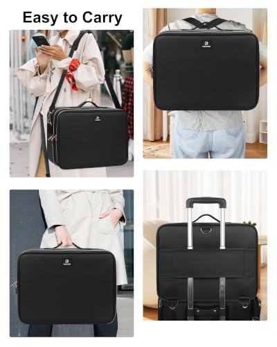 Extra Large Makeup Case Travel Makeup Bag Professional Leather Artist Bag Portable Cosmetic Brush Holder Organizer Nail Organizer Box with Adjustable Dividers (Black Leather / Extra Large)
