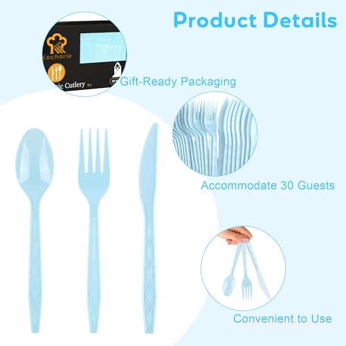 90 Pieces Light Blue Plastic Cutlery Set (Light Blue)