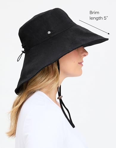 Women's Ultra Wide Cotton Linen Hat UPF 50+ (Small-Medium / Black)